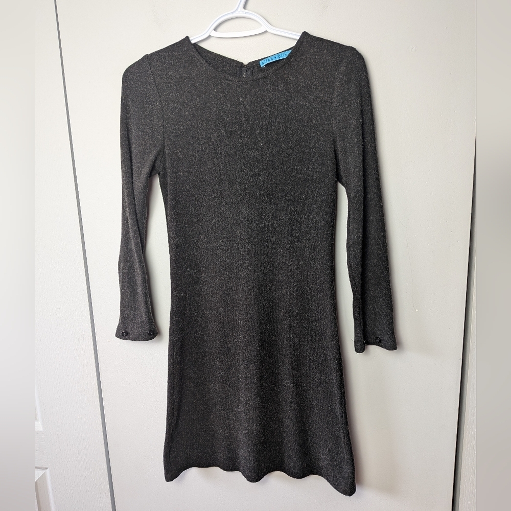 ALICE+ OLIVIA Mini Dark Gray Dress Soft Wool Texture Back Zipper Closure